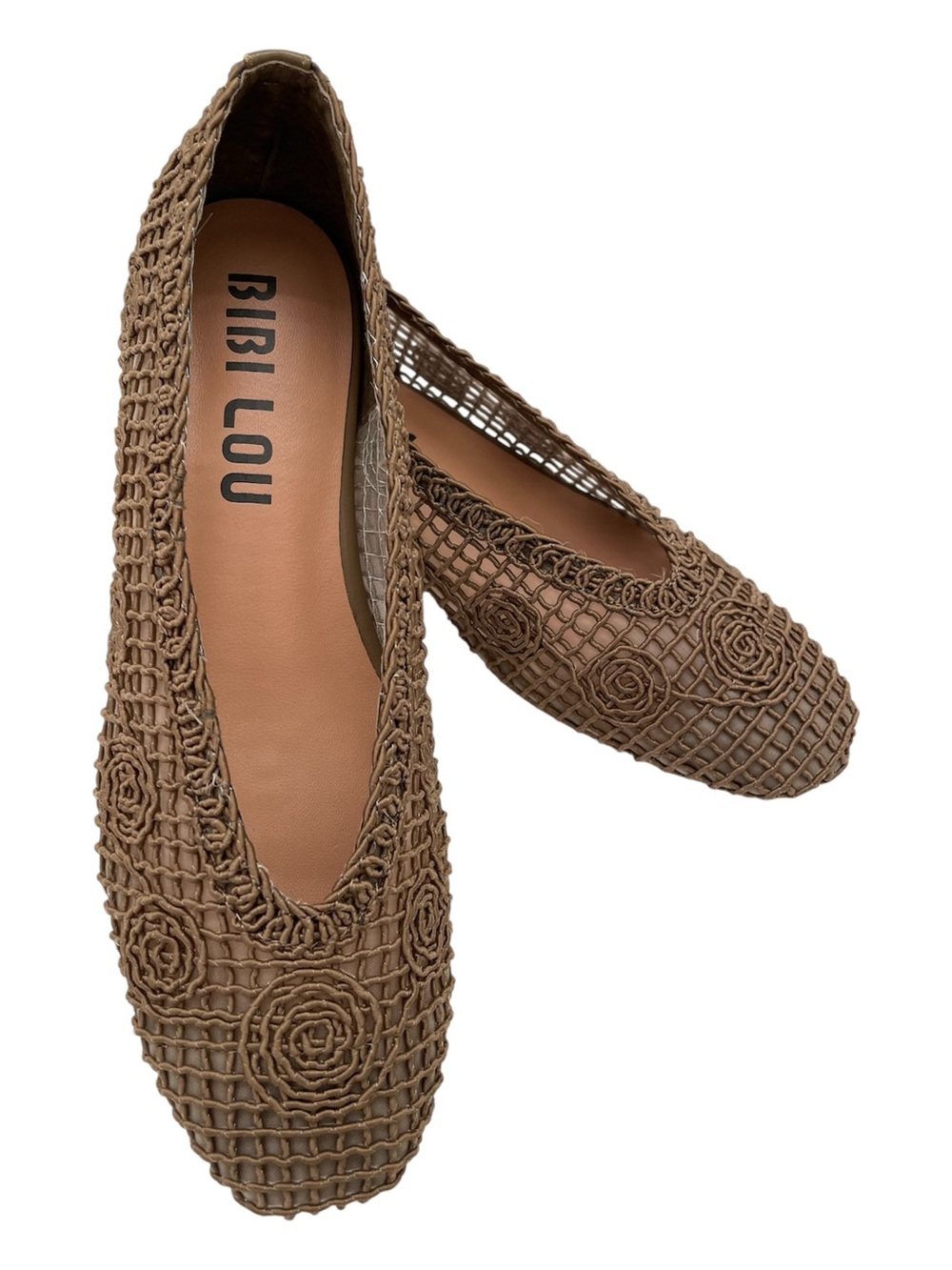 Anthropologie Bibi Lou Macrame Ballerina Flats EU 38 Camel Brown NWOT